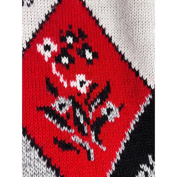 Dana Scott Sweater M Red Patchwork Floral Old Money Classic Resort Preppy 80s - Picture 5 of 10